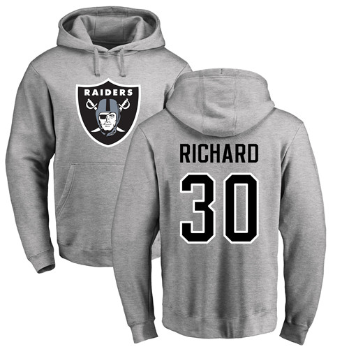 Men Oakland Raiders Ash Jalen Richard Name and Number Logo NFL Football #30 Pullover Hoodie Sweatshirts